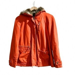 Anthropologie Red/ Orange Utility Swing Jacket.